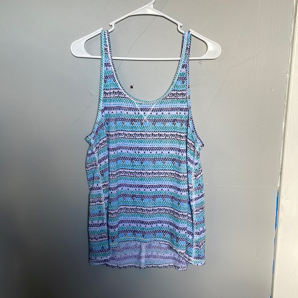 Mudd women’s large blue geometric patterned tank top Y2K casual boho